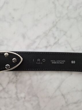 IRO Black Leather Belt with Silver Accents Made In Italy